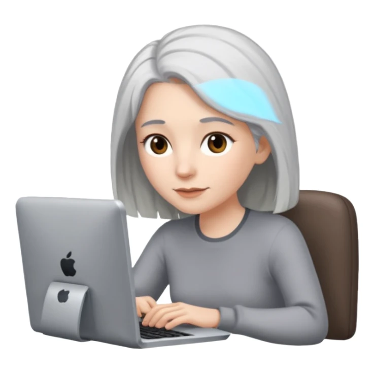 white female grey hair, brown eyes, hair  all one length on a computer sticker