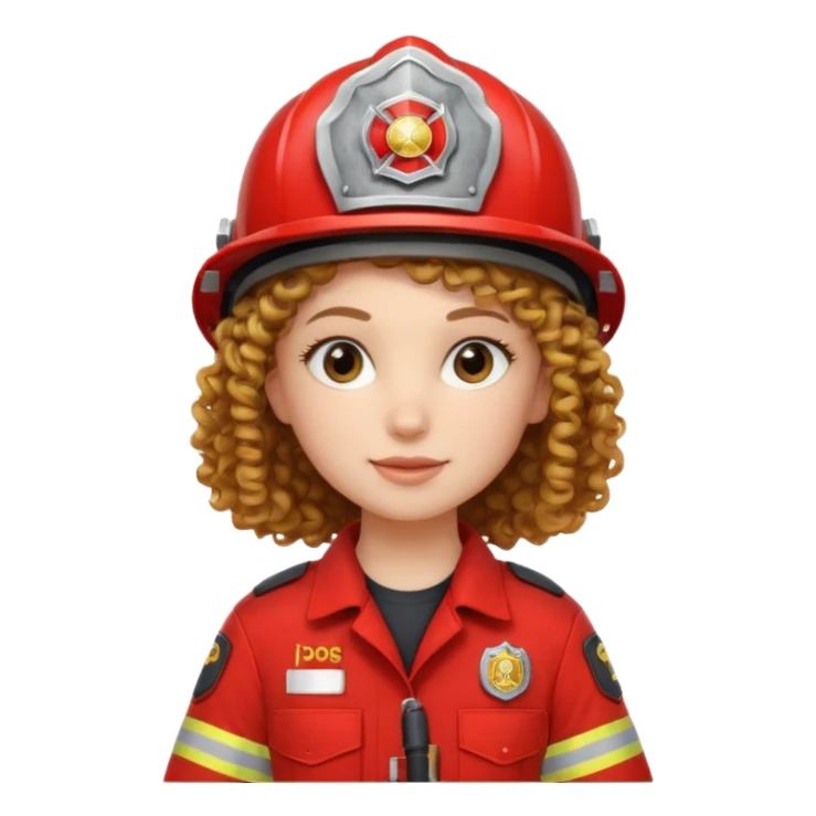 Firefighter girl curly hair with red uniform sticker
