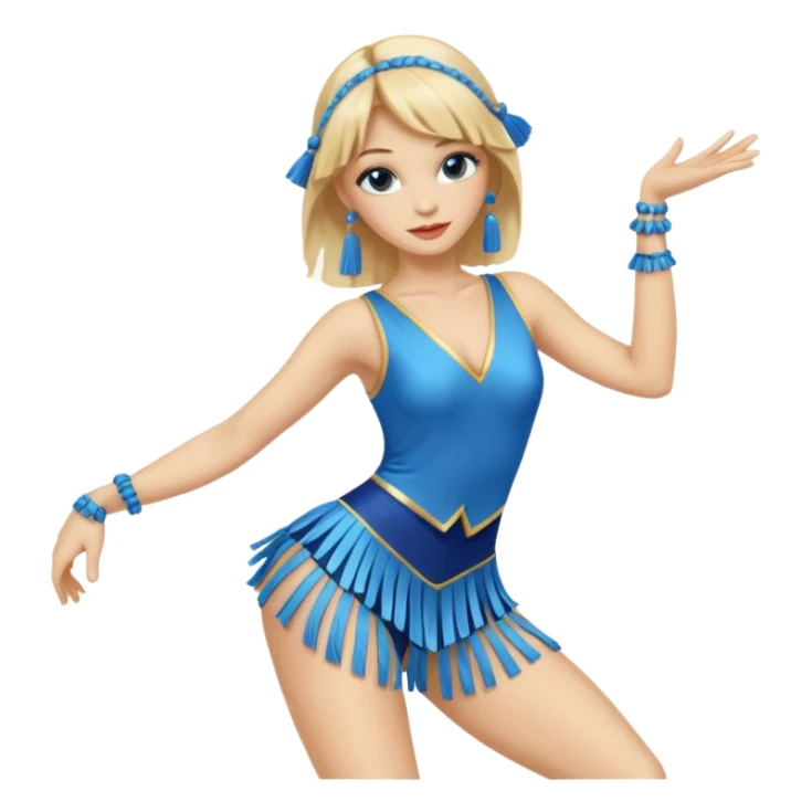 blue jazz style dance costume with tassels on blonde sticker