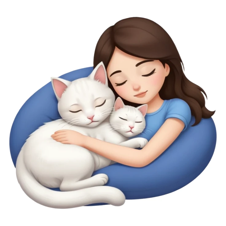 White kitty sleeping on brunette white girl's lap sticker
