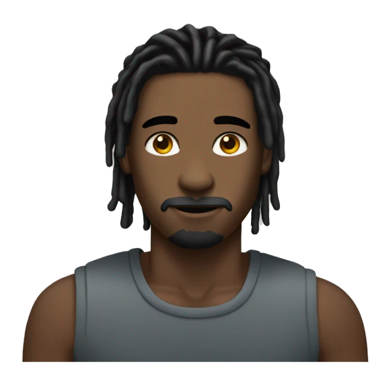 A young man with shoulder-length black dreads and thin moustache and brown skin sticker