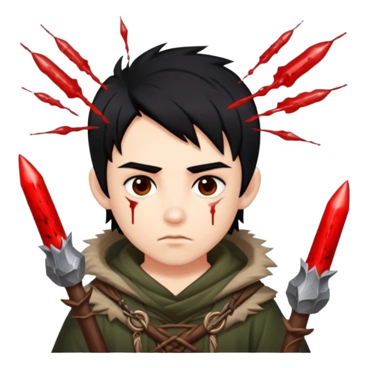 Blood, boy with black hair and druid clothes, casting blood missiles sticker