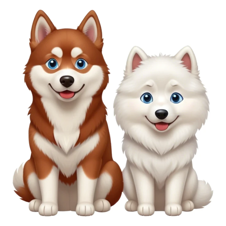 disney-style red siberian husky with blue eyes and a samoyed, both sitting, best friends sticker