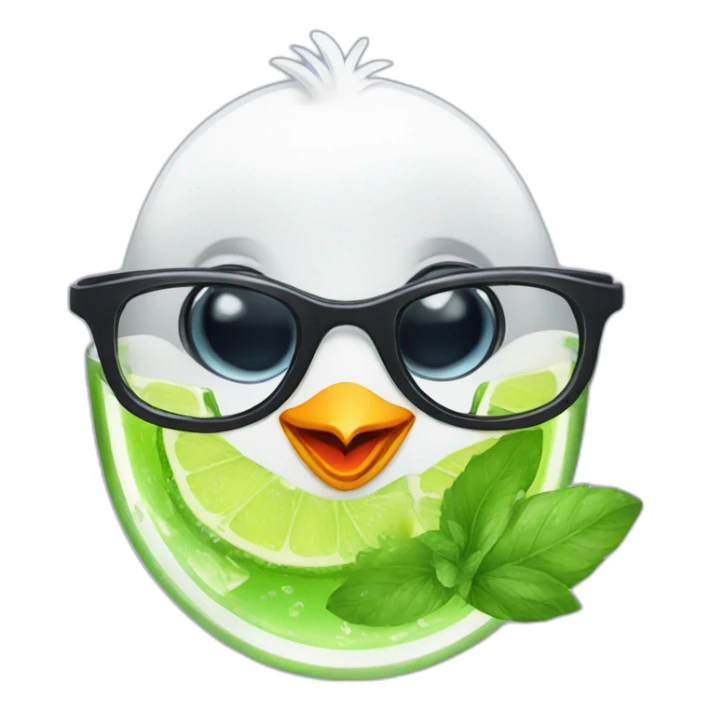 baby penguin with big glasses drinking mojito sticker
