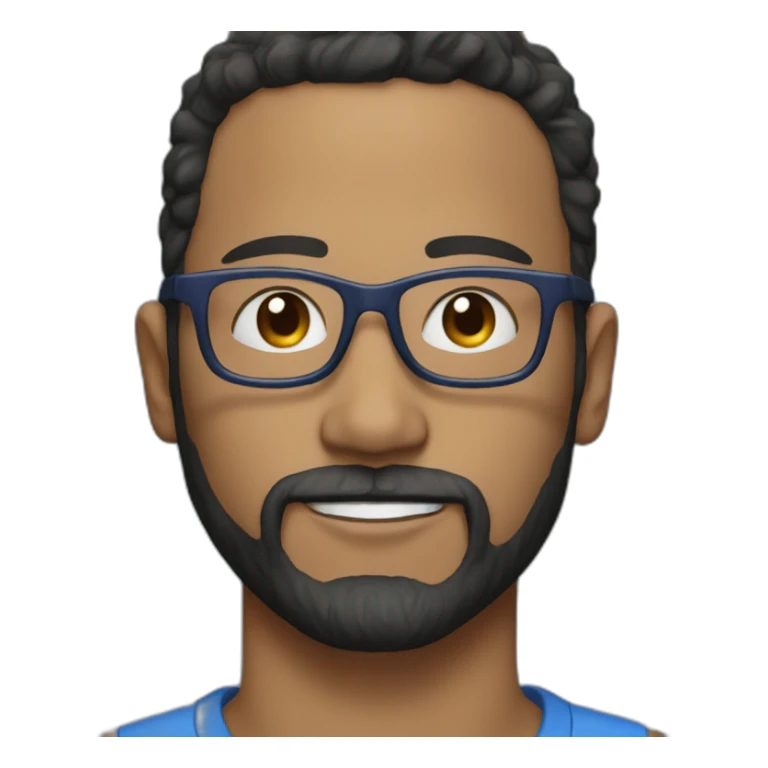 man 41 years old, tiny beard, black hair with silver with blue glasses sticker