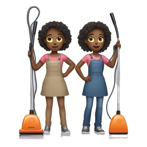 Two girls standing back to back holding vacuums  sticker