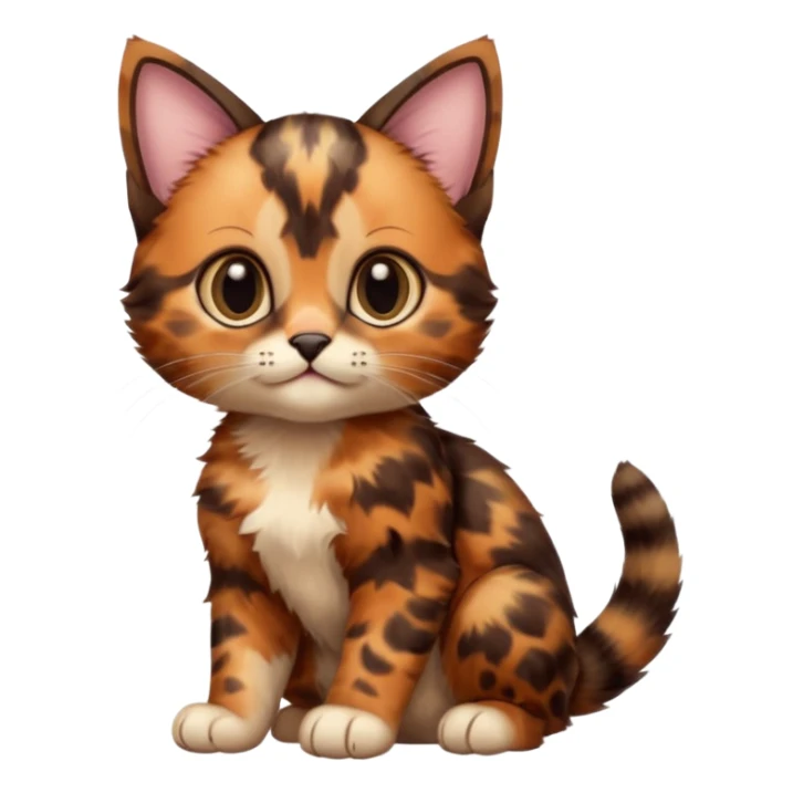 A high-resolution photo-realistic digital illustration of a brown multicoloured  tortoiseshell kitten, chest upward sticker