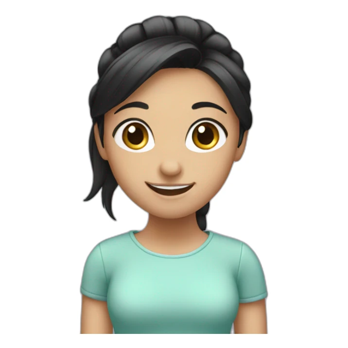 A smiling girl with a black ponytail sticker