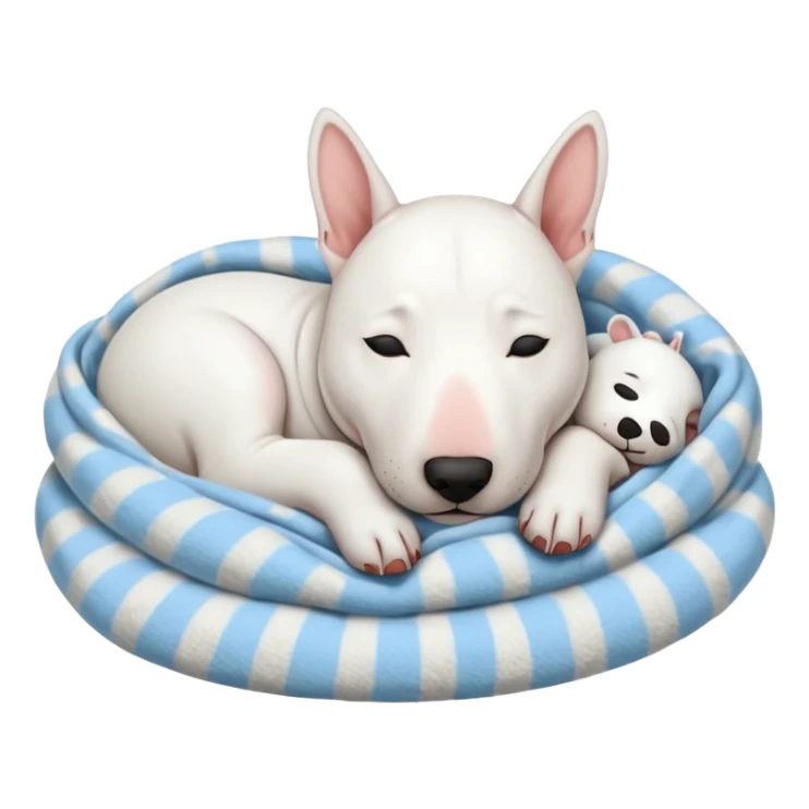 bull terrier sleeping cozy with blanket sticker