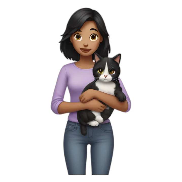 Girl with black hair hold a cat  sticker