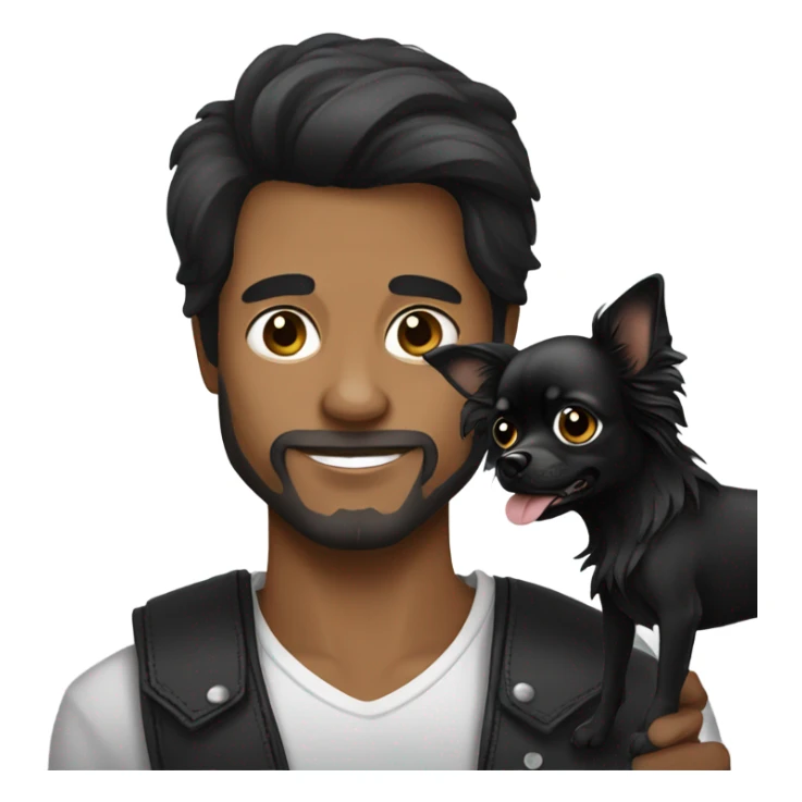 Handsome man holding all black long haired chihuahua sticker
