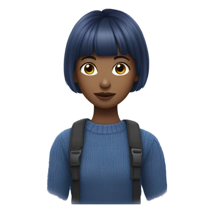 bangs short hair girl blue jumper holding blueberries sticker