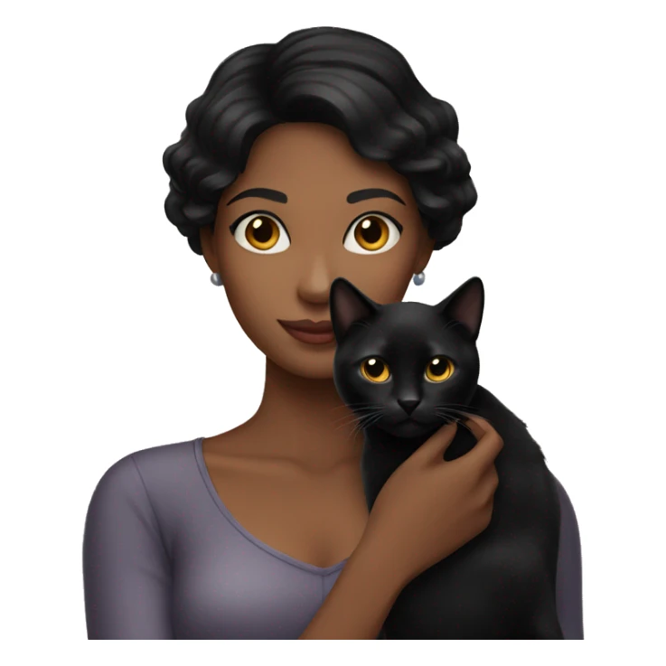 Pretty black haired woman holding Black cat sticker