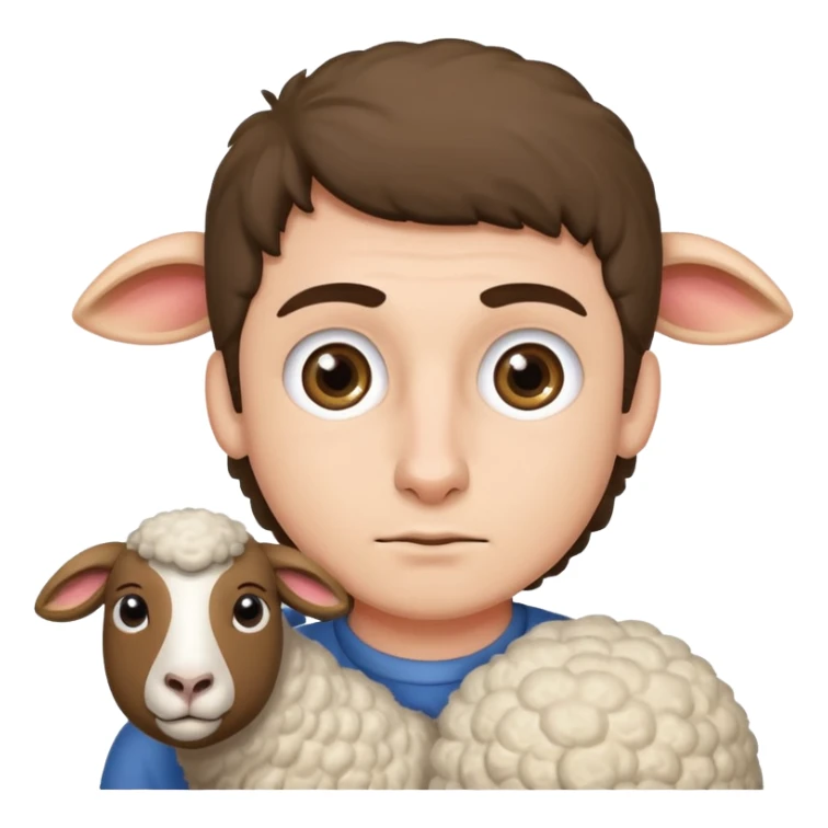 A man putting his eye up against a sheep’s eye in Oder to get pink eye sticker