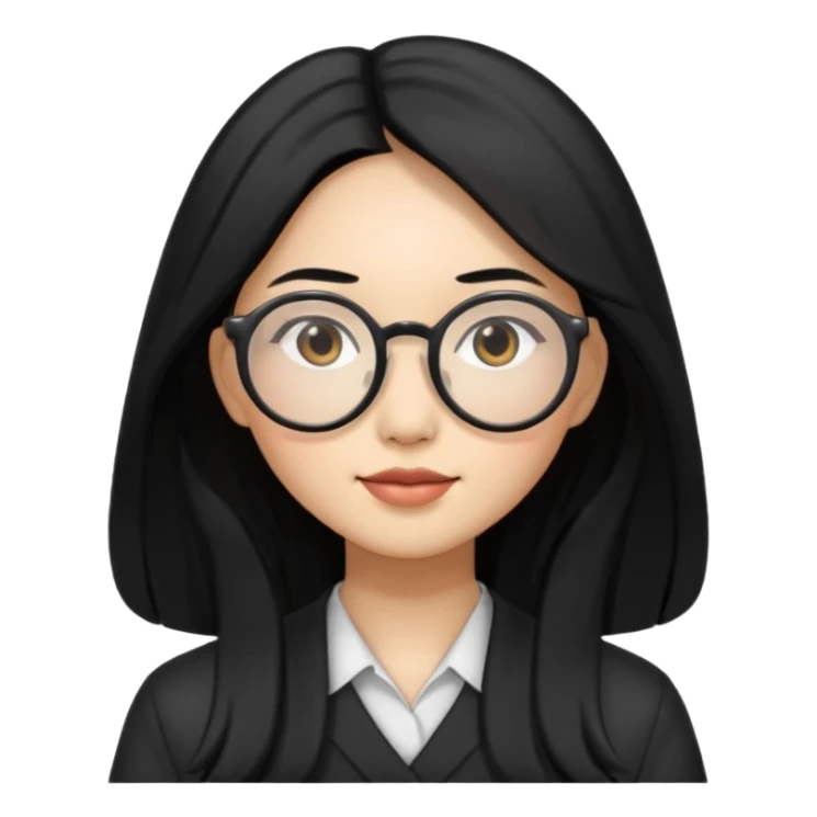 an Asian woman with long hair and round glasses sticker