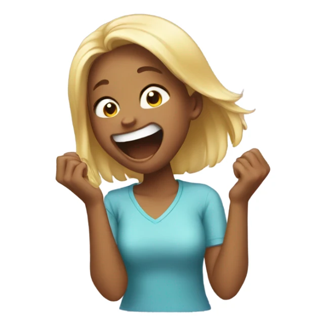 Girl holding her laugh sticker