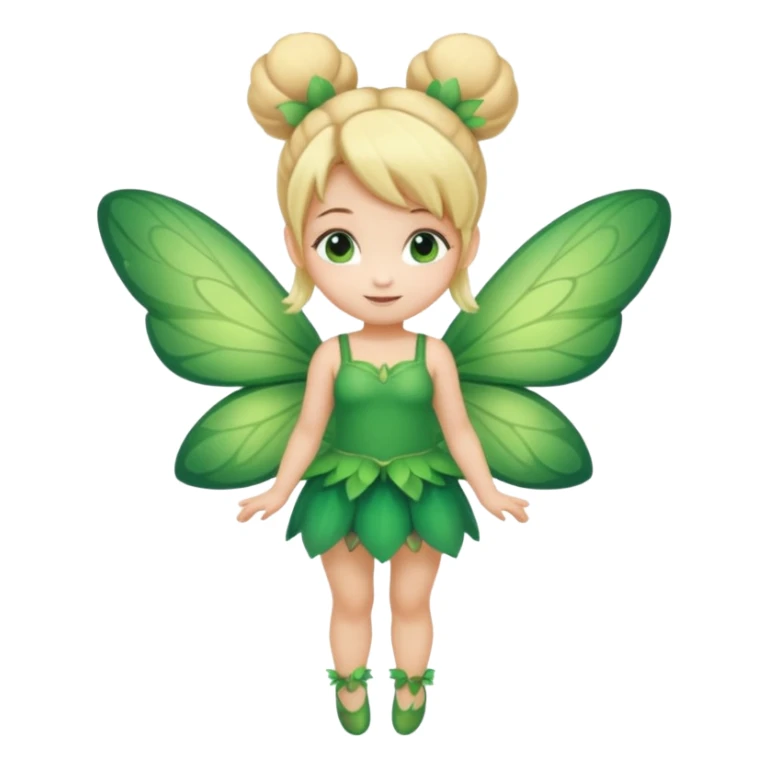 fairy with bun blonde hair, green wings, happy, chibi full body sticker