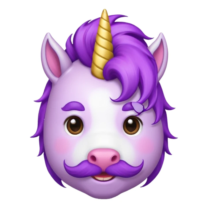 unicorn face with big thick mustache cute and purple haired mohawk sticker