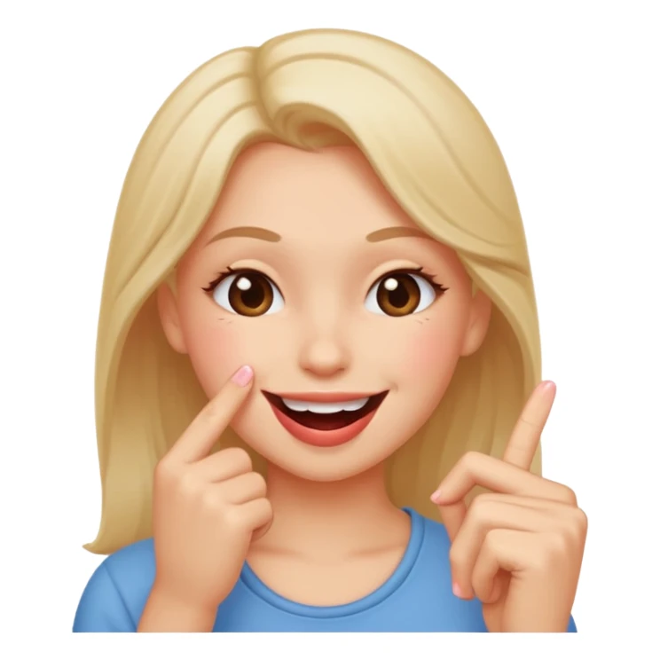 Create a blushing emoji face smiling while biting its finger in a flirty way only one finger between the teeth and the girl less happy juste flirty and chill face sticker