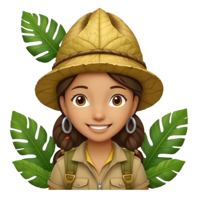 a girl explorer with jungle wearing a large leaf headgear bye  sticker
