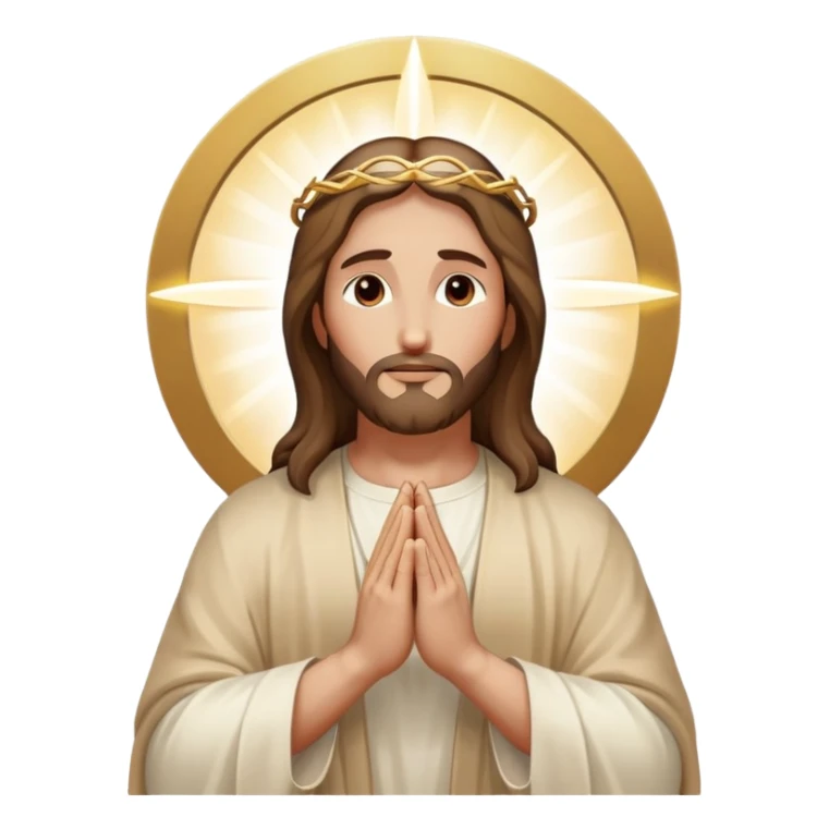 Jesus praying hands with halo above, glowing divine light sticker