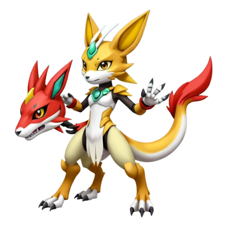 Anthro Digitigrade Cool Badass Meloetta-Wargreymon-Renamon-Guilmon-Pokémon-Digimon-Fakémon-fusion-hybrid-creature sticker