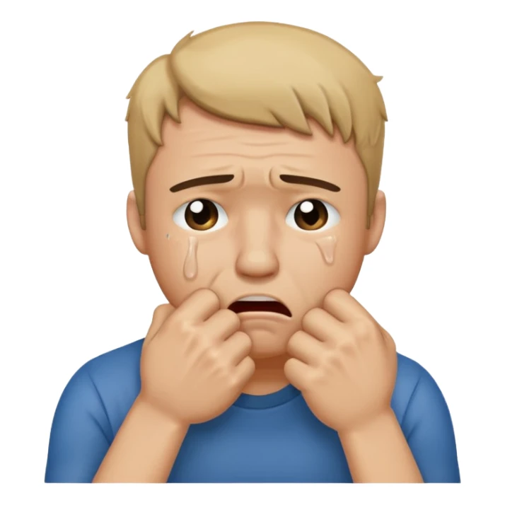 Crying man with his fist holding to his mouth sticker