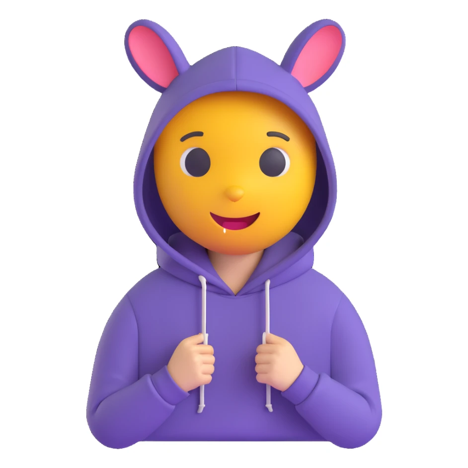 cozy red hoodie with drawstring and kangaroo pocket, hood up, 3D emoji style sticker