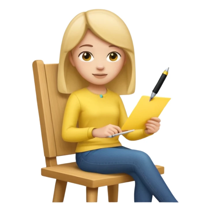 Memoji girl sitting on a chair writing on a sticky note sticker