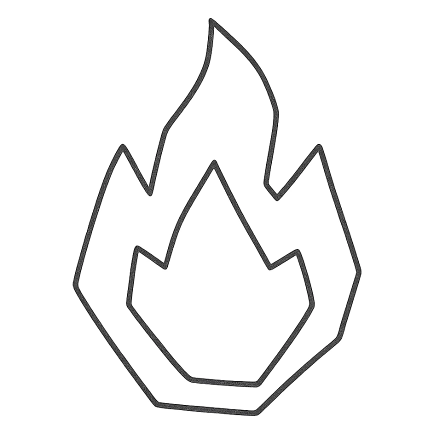 abstract flame shape, hand-drawn geometric outline style, black outline, no color sticker
