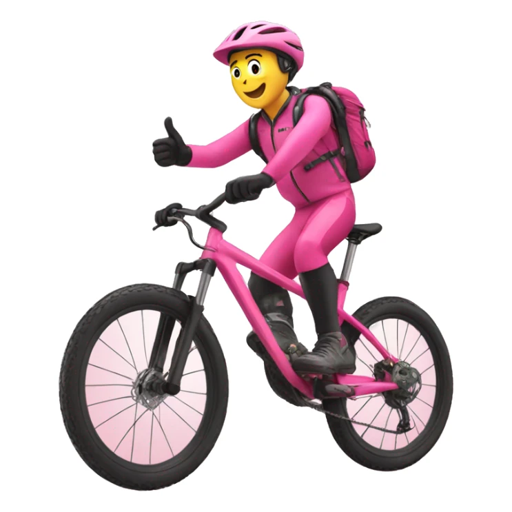 mountain biker on pink bike with thumb up sticker