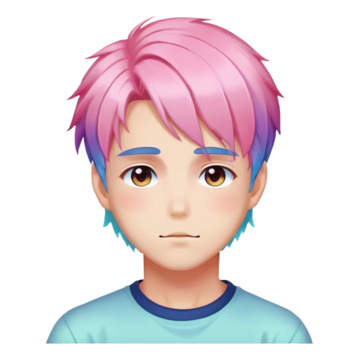 Gorgeous romantic anime style shojo man with blushing face aesthetic and pretty colorful shiny gradient pastel hair trending style sticker