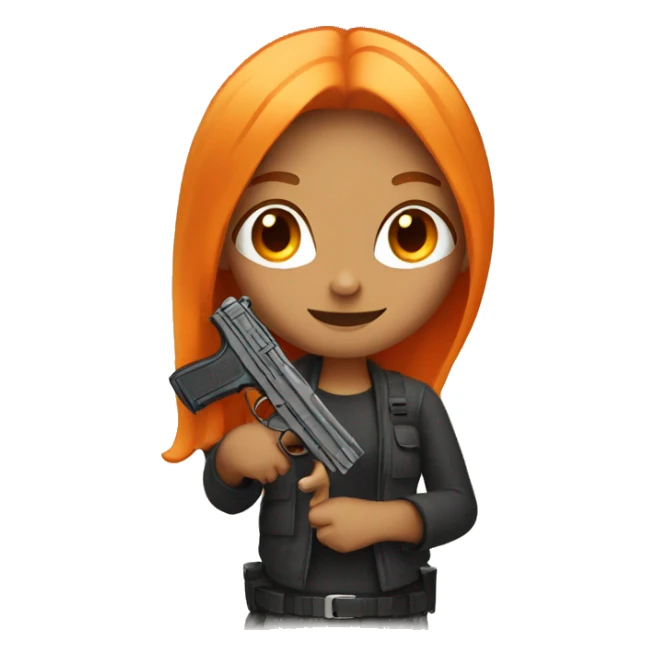 Tan girl with long orange hair holding a gun sticker