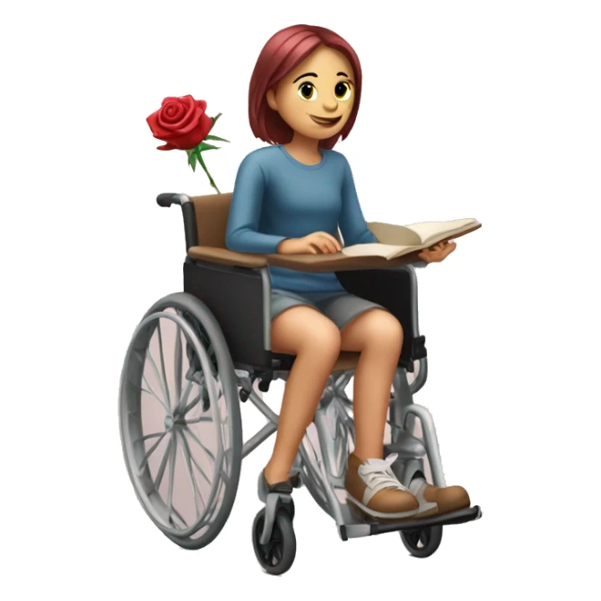 Girl study in wheelchair with rose sticker