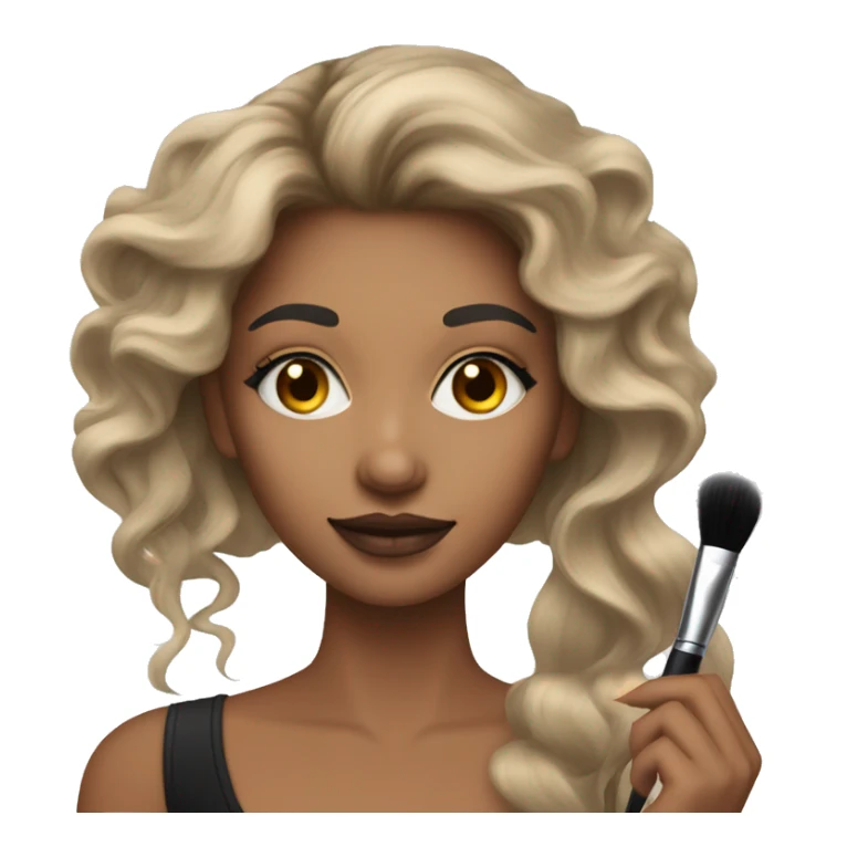 Make makeup artist holding makeup brush light skin long hair sticker