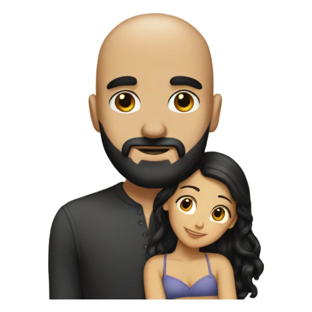 Bald man with black beard hugging girl with long black hair sticker