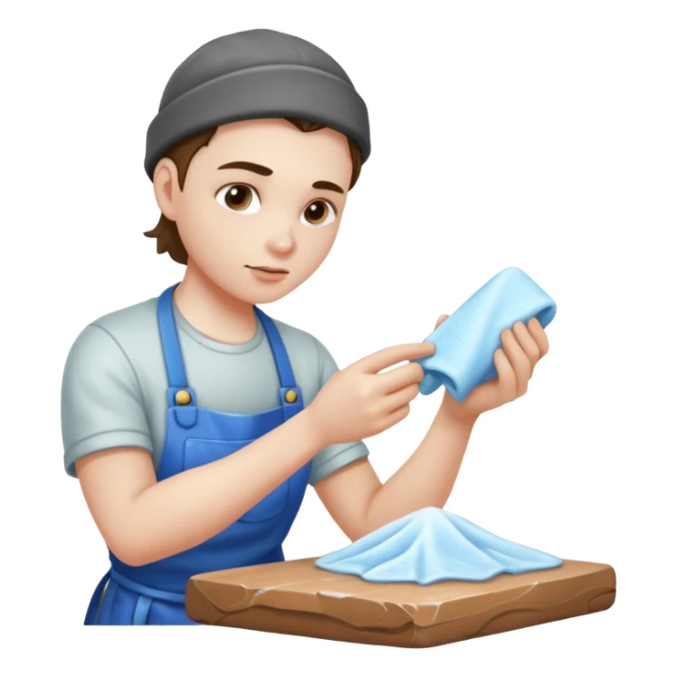 Sculptor polishing with cloth,Ice Sculptors. sticker
