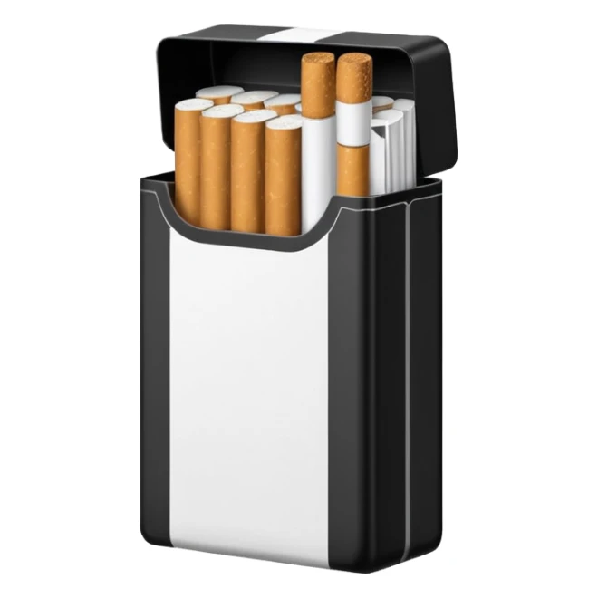 Minimalistic cigarette pack emoji, metallic black and white sticker