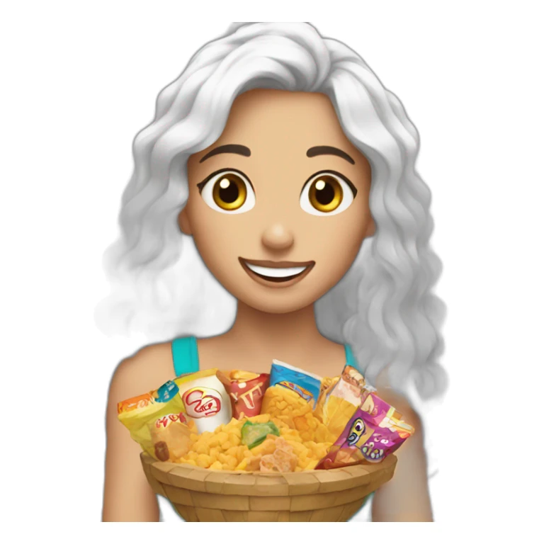 White Happy girls with a lot of snacks  sticker