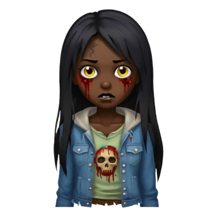 garota zumbi pele negra cabelo longo e liso preto sticker