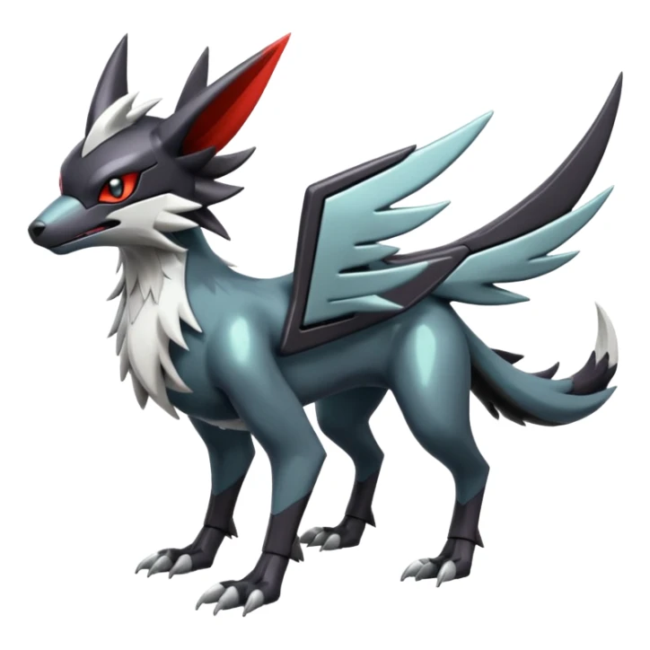 Futuristic Shiny Mightyena-Noivern-Silvally-Fakémon-hybrid-creature (full body)  sticker