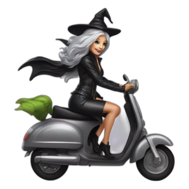 sexy gray-haired witch on a scooter painted animal print lropsrd sticker