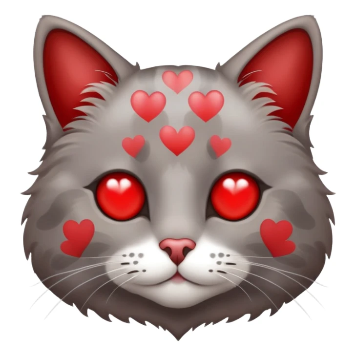 Grey Brown cat with red spots and a white heart sticker