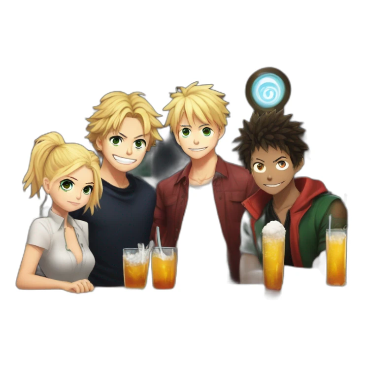 Buffy,izuku,Sanji,Bakugo ans itadori dans un bar sticker