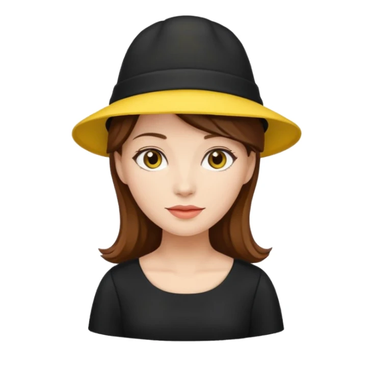brown hair black dress yellow hat sticker