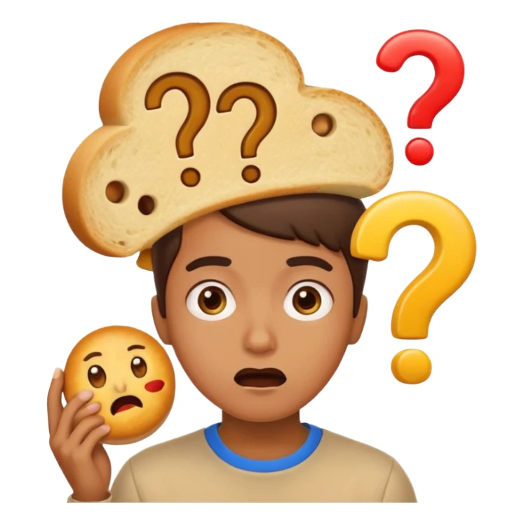 Draw an emoji where a person thinks with a question mark in front of the food sticker