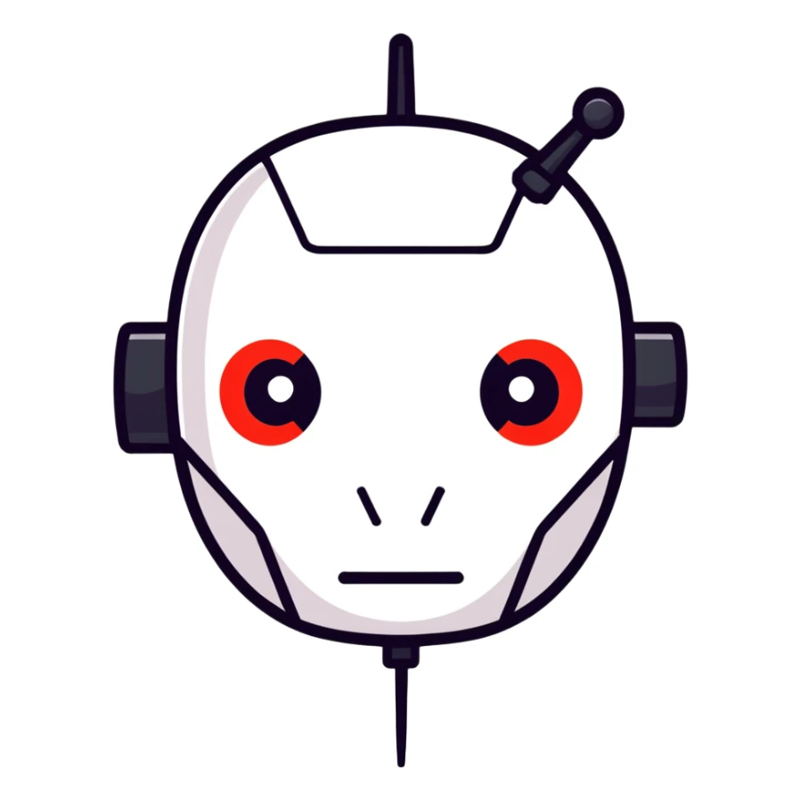 A sleek robot head with a glowing red crosshair over one eye  sticker