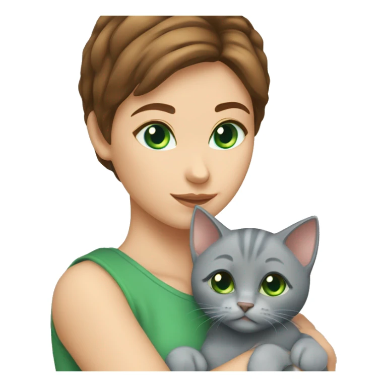 blue eyes grey kitten hugging brown short hair green eyes woman sticker