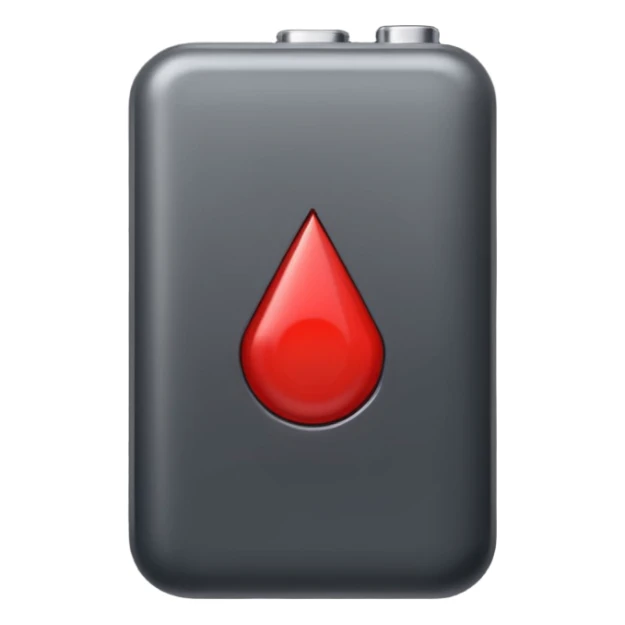 iPhone emoji style battery icon with a small red section left symbolizing very low charge, glossy, modern, minimal sticker
