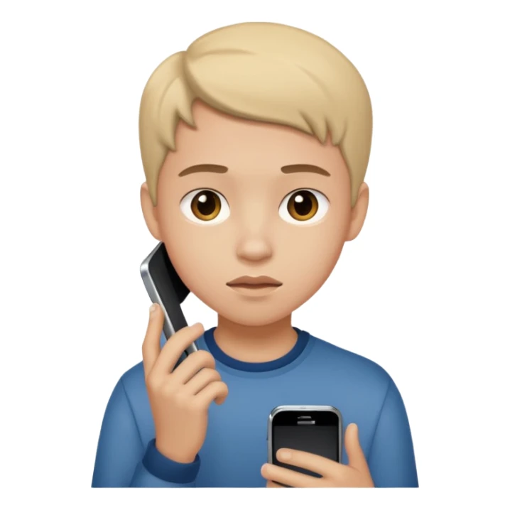 teenager holding a phone with a dramatic face sticker